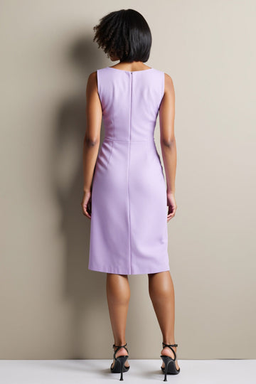 Purple Ruched Sheath Midi Work Dress with Belt